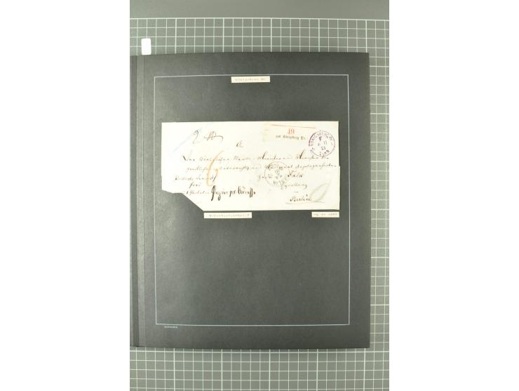 1867/77, FRANCO-Stempel Aachen bis Thorn, umfangreiche Sammlung mit ca. 350 Briefen und Karten in 3 Alben, dabei Teilbarfrank