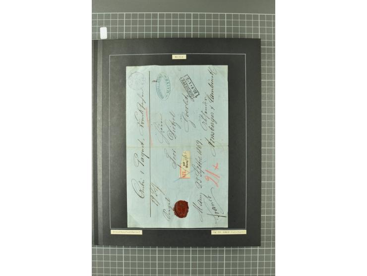 1867/77, FRANCO-Stempel Aachen bis Thorn, umfangreiche Sammlung mit ca. 350 Briefen und Karten in 3 Alben, dabei Teilbarfrank