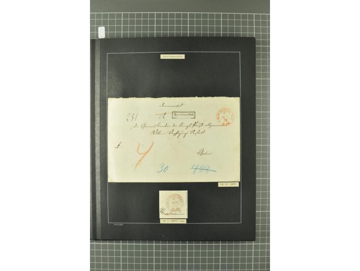 1867/77, FRANCO-Stempel Aachen bis Thorn, umfangreiche Sammlung mit ca. 350 Briefen und Karten in 3 Alben, dabei Teilbarfrank