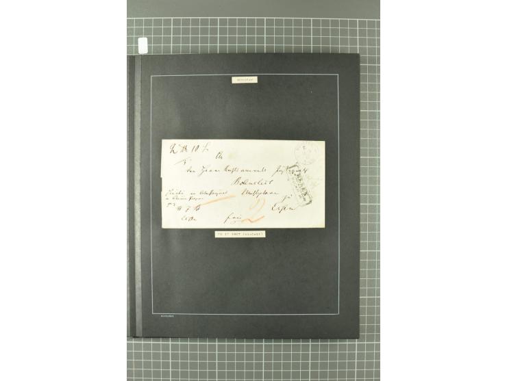 1867/77, FRANCO-Stempel Aachen bis Thorn, umfangreiche Sammlung mit ca. 350 Briefen und Karten in 3 Alben, dabei Teilbarfrank