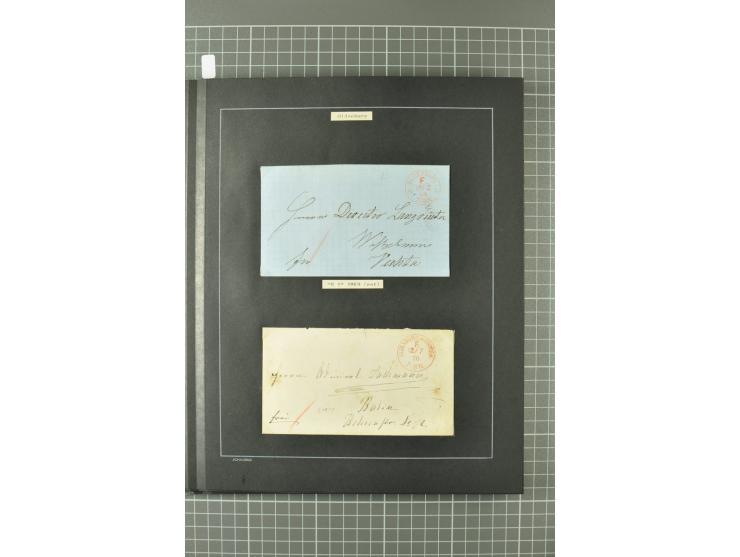 1867/77, FRANCO-Stempel Aachen bis Thorn, umfangreiche Sammlung mit ca. 350 Briefen und Karten in 3 Alben, dabei Teilbarfrank