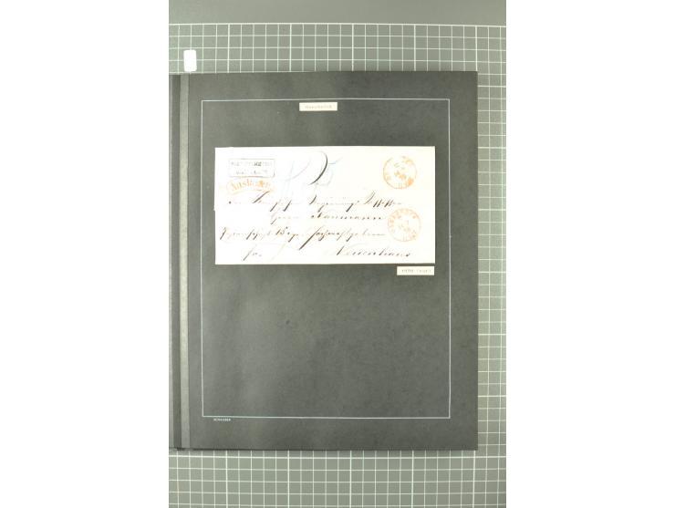 1867/77, FRANCO-Stempel Aachen bis Thorn, umfangreiche Sammlung mit ca. 350 Briefen und Karten in 3 Alben, dabei Teilbarfrank