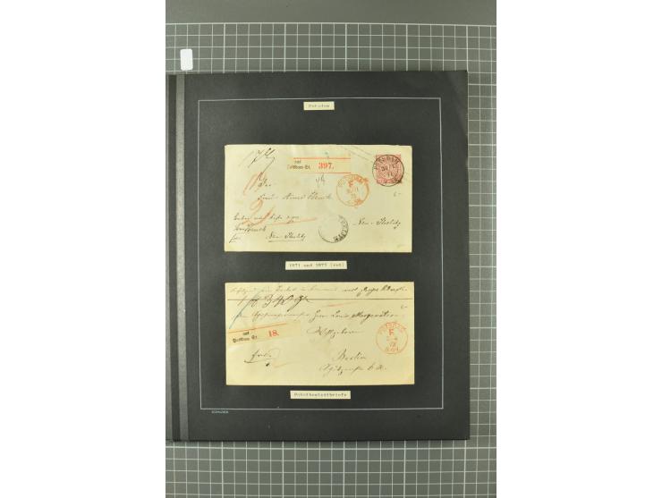 1867/77, FRANCO-Stempel Aachen bis Thorn, umfangreiche Sammlung mit ca. 350 Briefen und Karten in 3 Alben, dabei Teilbarfrank