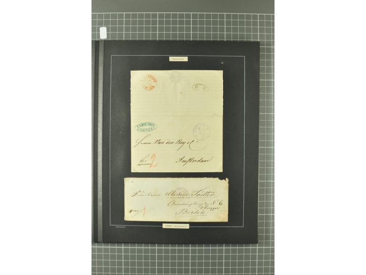 1867/77, FRANCO-Stempel Aachen bis Thorn, umfangreiche Sammlung mit ca. 350 Briefen und Karten in 3 Alben, dabei Teilbarfrank