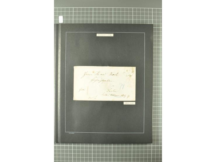 1867/77, FRANCO-Stempel Aachen bis Thorn, umfangreiche Sammlung mit ca. 350 Briefen und Karten in 3 Alben, dabei Teilbarfrank
