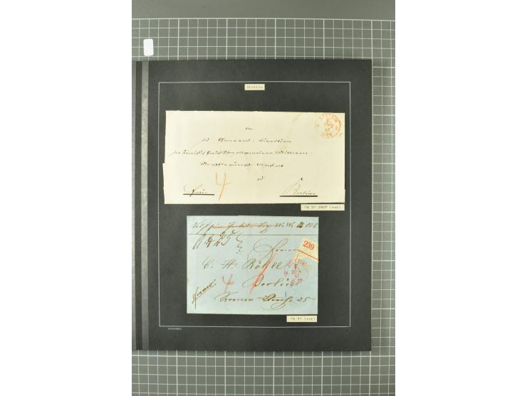 1867/77, FRANCO-Stempel Aachen bis Thorn, umfangreiche Sammlung mit ca. 350 Briefen und Karten in 3 Alben, dabei Teilbarfrank