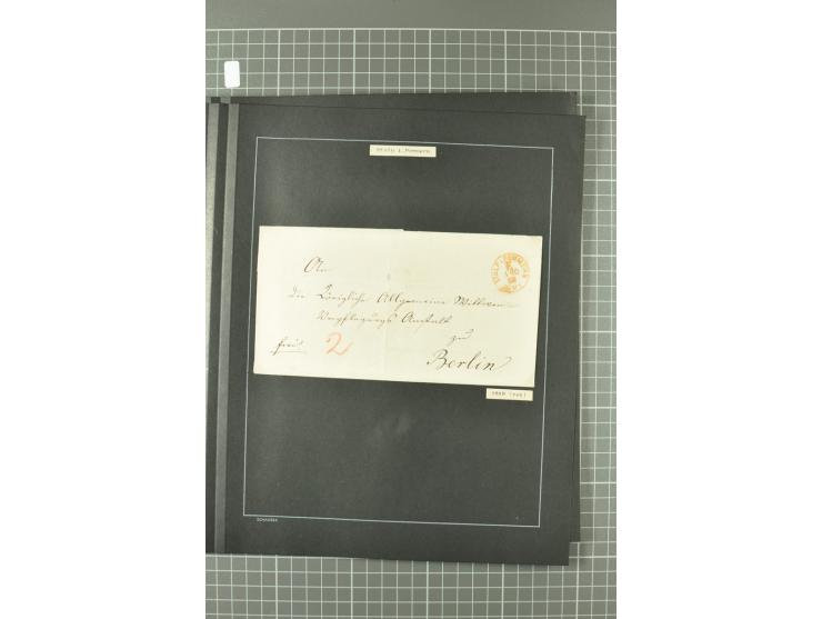1867/77, FRANCO-Stempel Aachen bis Thorn, umfangreiche Sammlung mit ca. 350 Briefen und Karten in 3 Alben, dabei Teilbarfrank