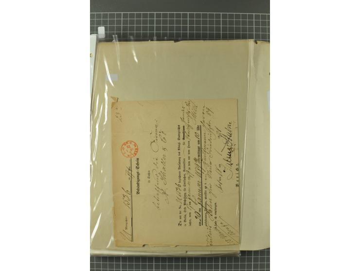 1867/77, FRANCO-Stempel Aachen bis Thorn, umfangreiche Sammlung mit ca. 350 Briefen und Karten in 3 Alben, dabei Teilbarfrank