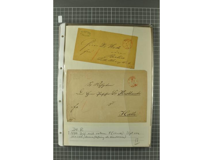 1867/77, FRANCO-Stempel Aachen bis Thorn, umfangreiche Sammlung mit ca. 350 Briefen und Karten in 3 Alben, dabei Teilbarfrank