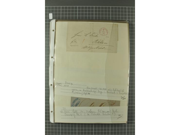 1867/77, FRANCO-Stempel Aachen bis Thorn, umfangreiche Sammlung mit ca. 350 Briefen und Karten in 3 Alben, dabei Teilbarfrank
