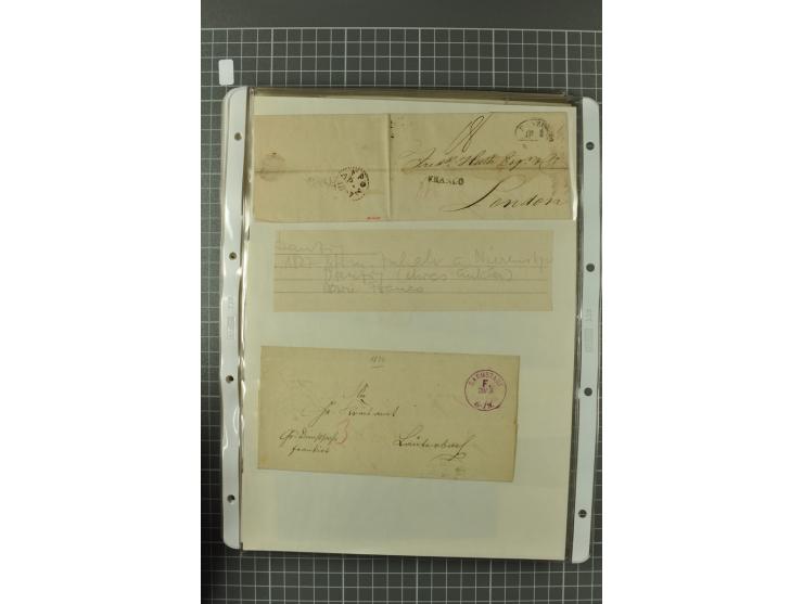1867/77, FRANCO-Stempel Aachen bis Thorn, umfangreiche Sammlung mit ca. 350 Briefen und Karten in 3 Alben, dabei Teilbarfrank