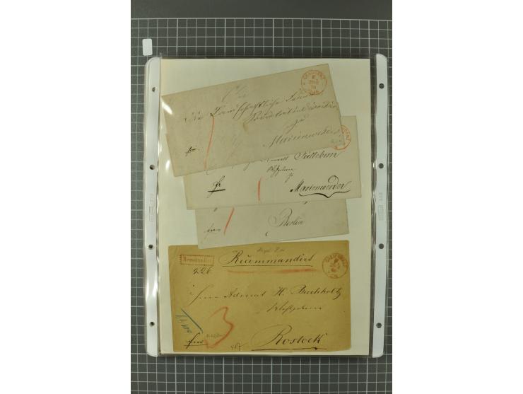 1867/77, FRANCO-Stempel Aachen bis Thorn, umfangreiche Sammlung mit ca. 350 Briefen und Karten in 3 Alben, dabei Teilbarfrank