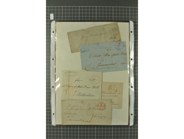 1867/77, FRANCO-Stempel Aachen bis Thorn, umfangreiche Sammlung mit ca. 350 Briefen und Karten in 3 Alben, dabei Teilbarfrank