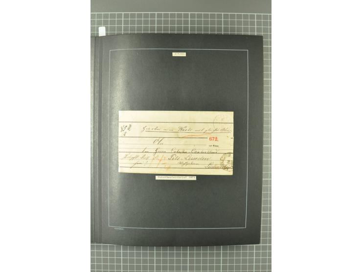 1867/77, FRANCO-Stempel Aachen bis Thorn, umfangreiche Sammlung mit ca. 350 Briefen und Karten in 3 Alben, dabei Teilbarfrank