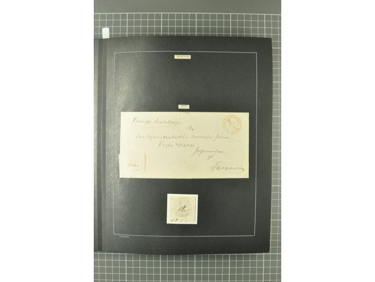 1867/77, FRANCO-Stempel Aachen bis Thorn, umfangreiche Sammlung mit ca. 350 Briefen und Karten in 3 Alben, dabei Teilbarfrank