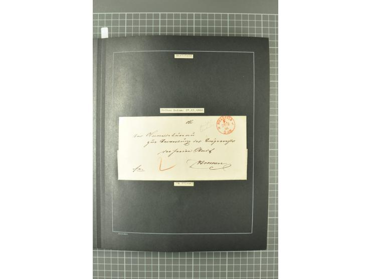 1867/77, FRANCO-Stempel Aachen bis Thorn, umfangreiche Sammlung mit ca. 350 Briefen und Karten in 3 Alben, dabei Teilbarfrank