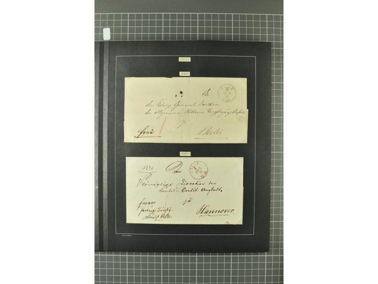 1867/77, FRANCO-Stempel Aachen bis Thorn, umfangreiche Sammlung mit ca. 350 Briefen und Karten in 3 Alben, dabei Teilbarfrank