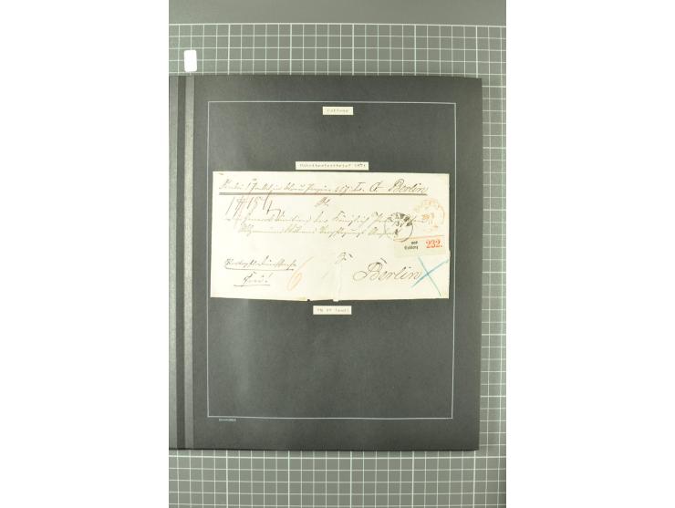1867/77, FRANCO-Stempel Aachen bis Thorn, umfangreiche Sammlung mit ca. 350 Briefen und Karten in 3 Alben, dabei Teilbarfrank
