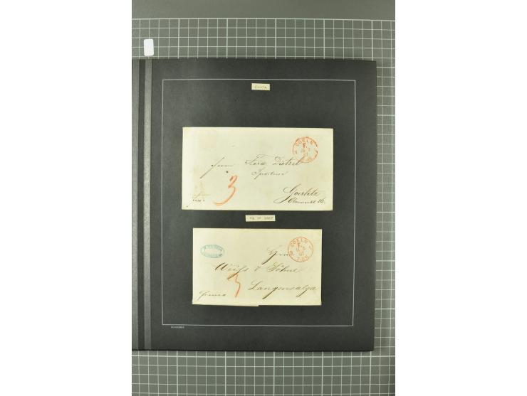 1867/77, FRANCO-Stempel Aachen bis Thorn, umfangreiche Sammlung mit ca. 350 Briefen und Karten in 3 Alben, dabei Teilbarfrank