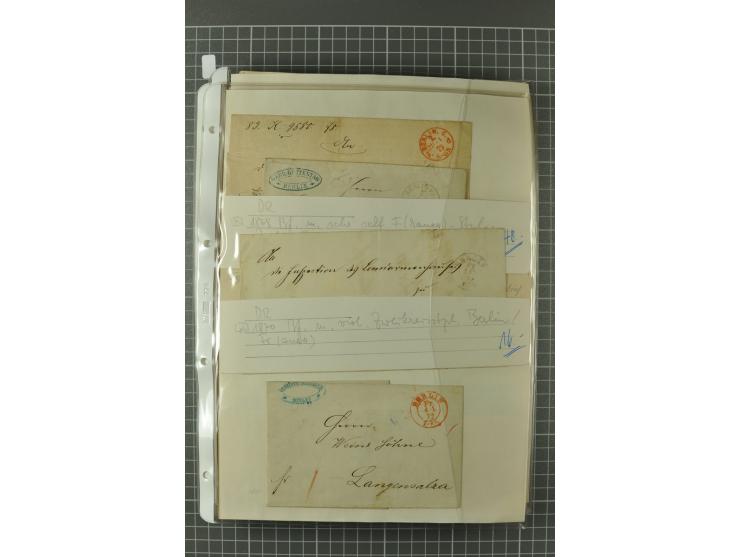 1867/77, FRANCO-Stempel Aachen bis Thorn, umfangreiche Sammlung mit ca. 350 Briefen und Karten in 3 Alben, dabei Teilbarfrank