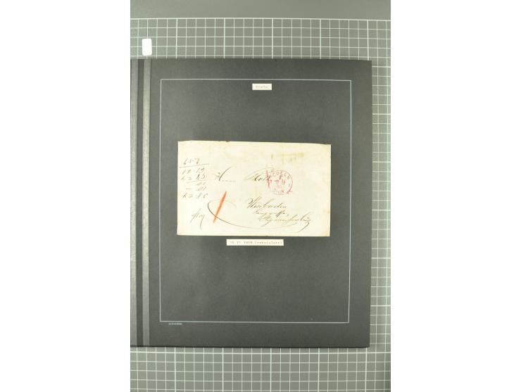 1867/77, FRANCO-Stempel Aachen bis Thorn, umfangreiche Sammlung mit ca. 350 Briefen und Karten in 3 Alben, dabei Teilbarfrank