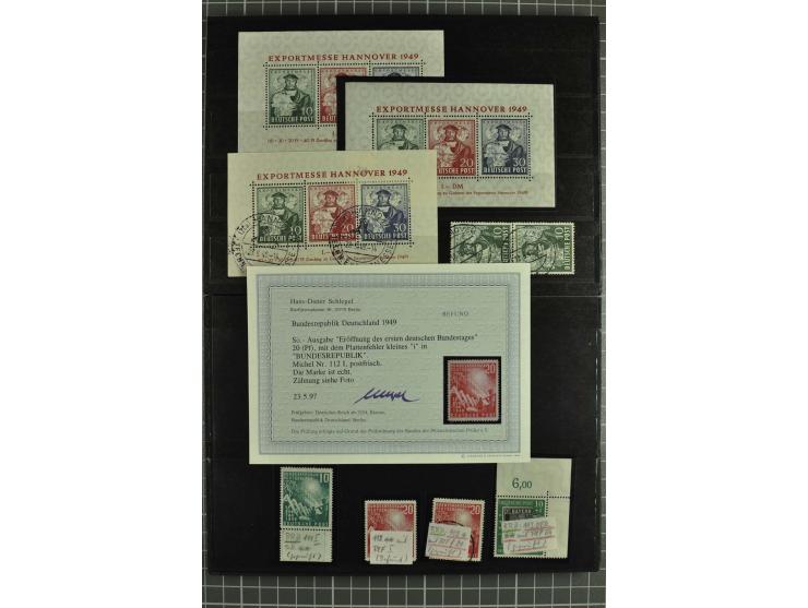 1945/88, postfrische, ungebrauchte und gestempelte Partie mit Französische Zone Mi.-Nr. 8bxZw, 9bxZw, Bizone mit 13Cz, 13Ey, 