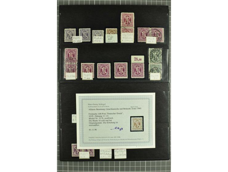 1945/88, postfrische, ungebrauchte und gestempelte Partie mit Französische Zone Mi.-Nr. 8bxZw, 9bxZw, Bizone mit 13Cz, 13Ey, 