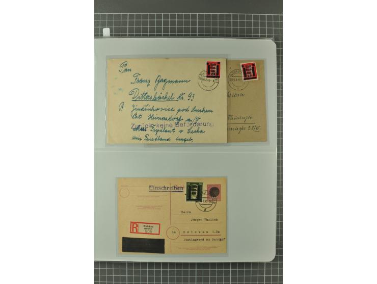 1945/48, umfangreiche Sammlung Altdöbern bis Wurzen mit ca. 280 Briefen, Karten und Ganzsachenkarten inkl. Barfreimachung und