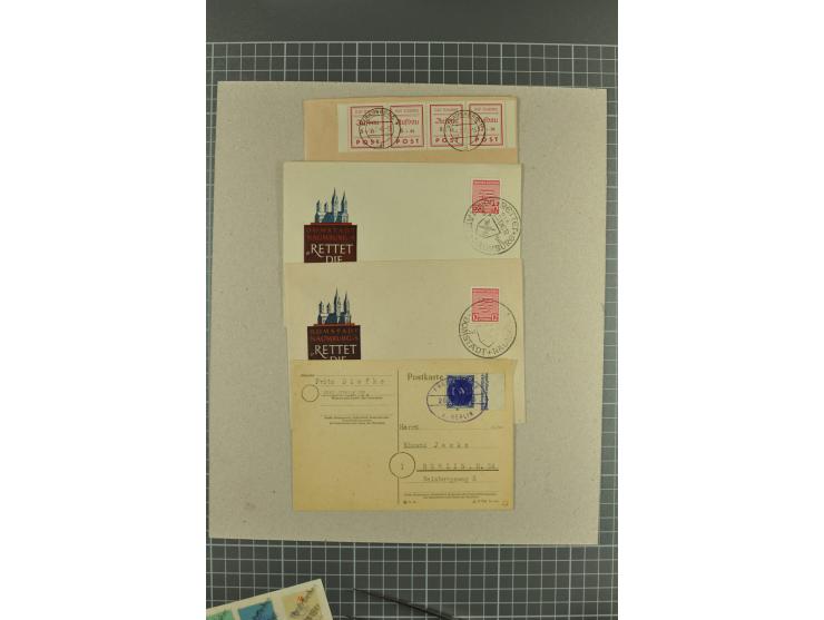 1945/46, fast 100 Briefe und Karten, meist Sammlerpost mit Satz- und R-Briefen, an Bedarfspost sahen wir u.a. Eckartsberga, F