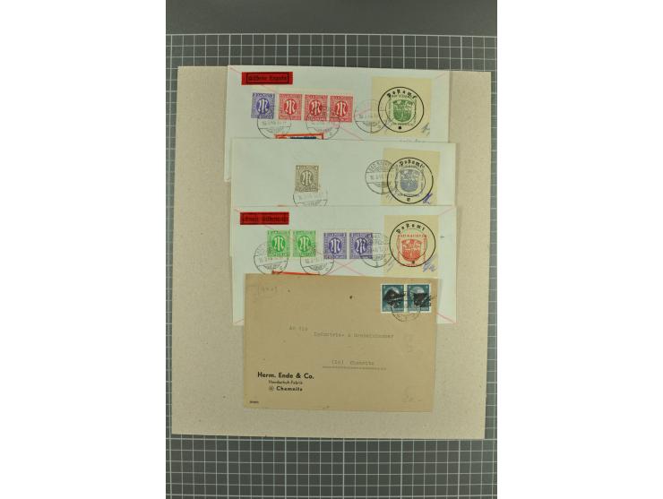 1945/46, fast 100 Briefe und Karten, meist Sammlerpost mit Satz- und R-Briefen, an Bedarfspost sahen wir u.a. Eckartsberga, F