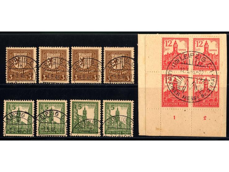 WEST-SACHSEN: 1946, Mi.-Nr. 156y (4), 158y (4), 161y (Eckrand-4er-Block aus der linken unteren Bogenecke auf Briefstück), all