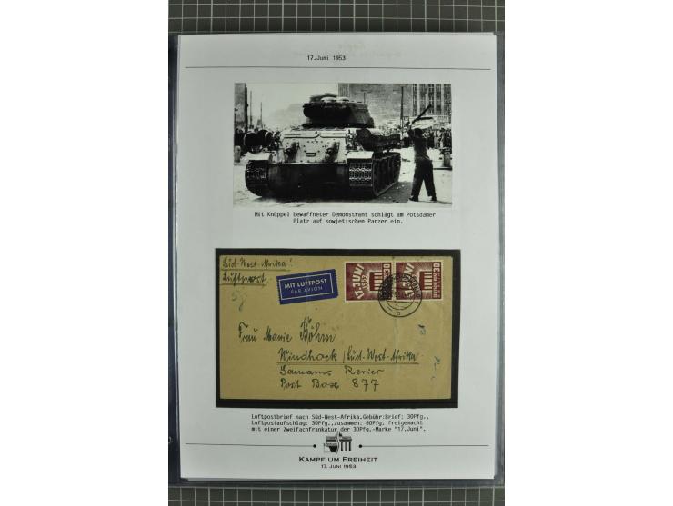 1953, Briefe-Sammlung "Volksaufstand 17.Juni" mit 35 Briefen und Karten, dabei Einzel- und Mehrfachfrankaturen, Luftpost, Por