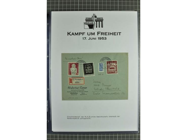 1953, Briefe-Sammlung "Volksaufstand 17.Juni" mit 35 Briefen und Karten, dabei Einzel- und Mehrfachfrankaturen, Luftpost, Por