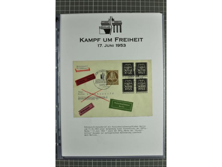 1953, Briefe-Sammlung "Volksaufstand 17.Juni" mit 35 Briefen und Karten, dabei Einzel- und Mehrfachfrankaturen, Luftpost, Por