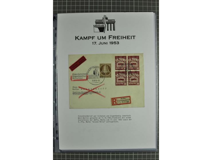 1953, Briefe-Sammlung "Volksaufstand 17.Juni" mit 35 Briefen und Karten, dabei Einzel- und Mehrfachfrankaturen, Luftpost, Por