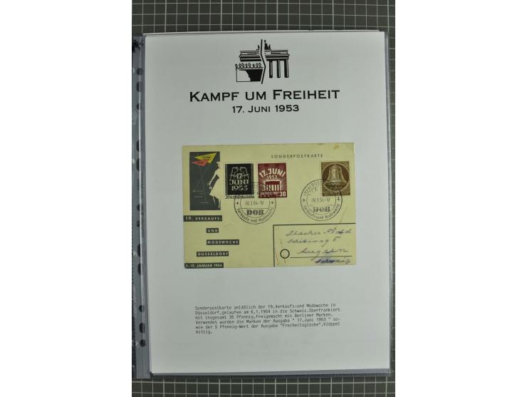 1953, Briefe-Sammlung "Volksaufstand 17.Juni" mit 35 Briefen und Karten, dabei Einzel- und Mehrfachfrankaturen, Luftpost, Por