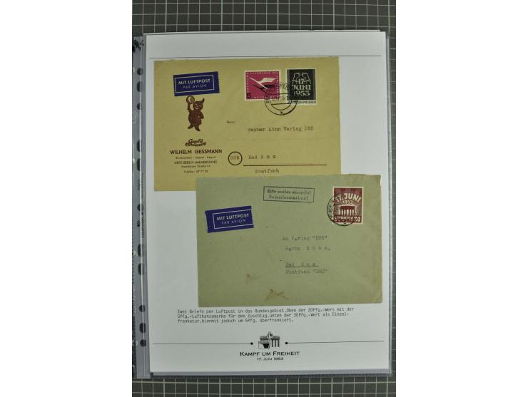 1953, Briefe-Sammlung "Volksaufstand 17.Juni" mit 35 Briefen und Karten, dabei Einzel- und Mehrfachfrankaturen, Luftpost, Por