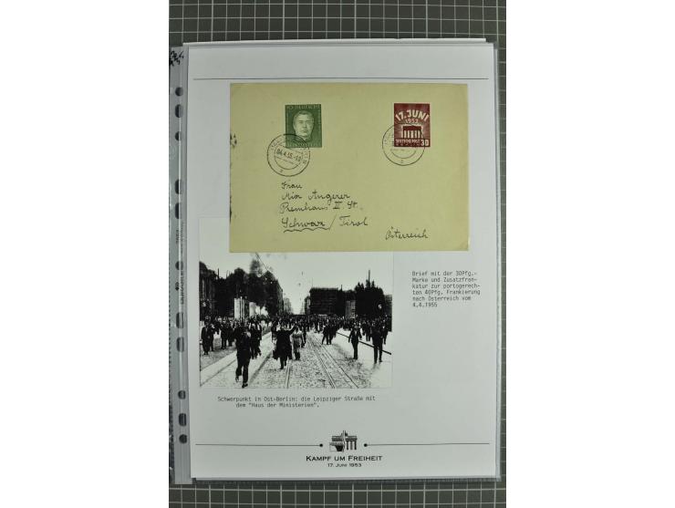 1953, Briefe-Sammlung "Volksaufstand 17.Juni" mit 35 Briefen und Karten, dabei Einzel- und Mehrfachfrankaturen, Luftpost, Por