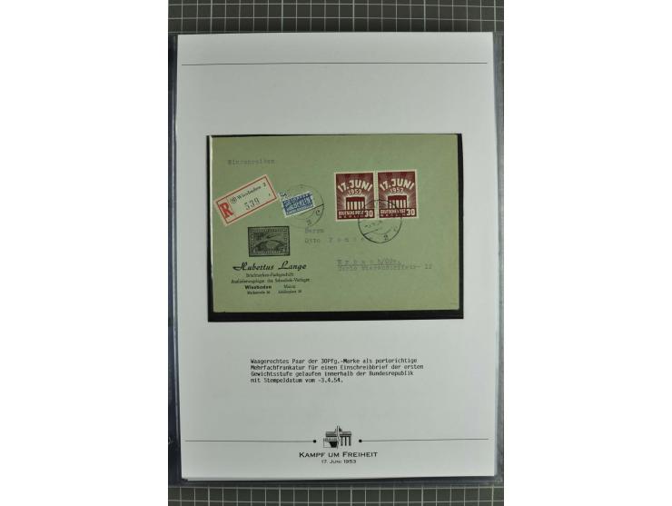1953, Briefe-Sammlung "Volksaufstand 17.Juni" mit 35 Briefen und Karten, dabei Einzel- und Mehrfachfrankaturen, Luftpost, Por