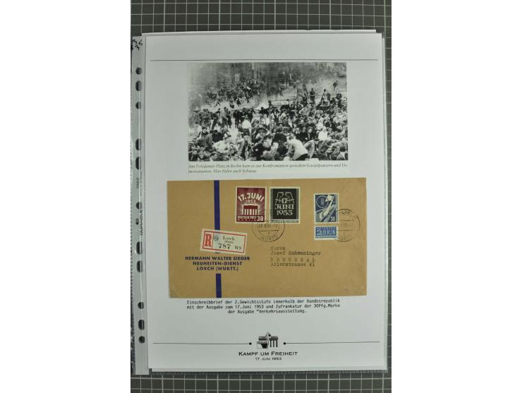 1953, Briefe-Sammlung "Volksaufstand 17.Juni" mit 35 Briefen und Karten, dabei Einzel- und Mehrfachfrankaturen, Luftpost, Por