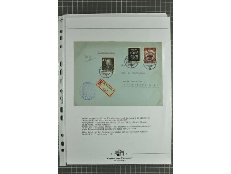 1953, Briefe-Sammlung "Volksaufstand 17.Juni" mit 35 Briefen und Karten, dabei Einzel- und Mehrfachfrankaturen, Luftpost, Por
