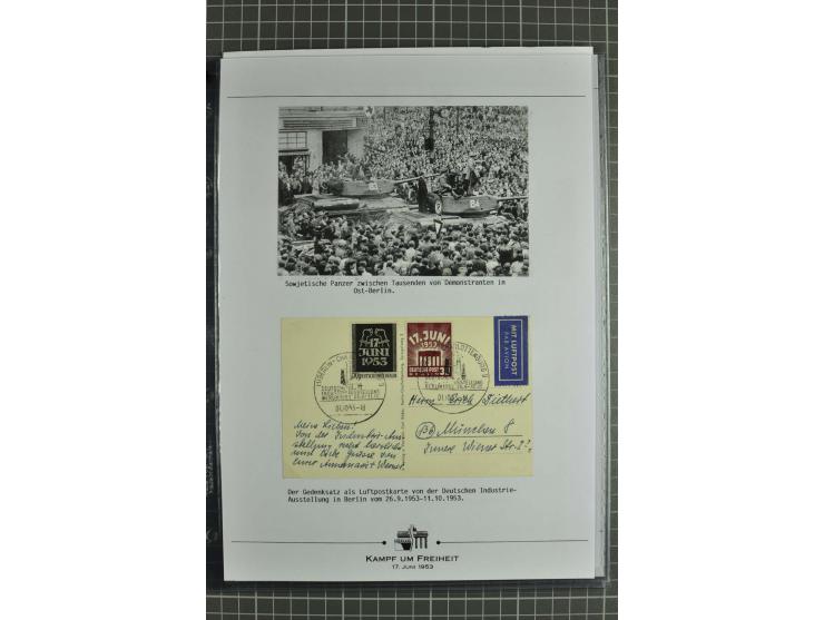 1953, Briefe-Sammlung "Volksaufstand 17.Juni" mit 35 Briefen und Karten, dabei Einzel- und Mehrfachfrankaturen, Luftpost, Por