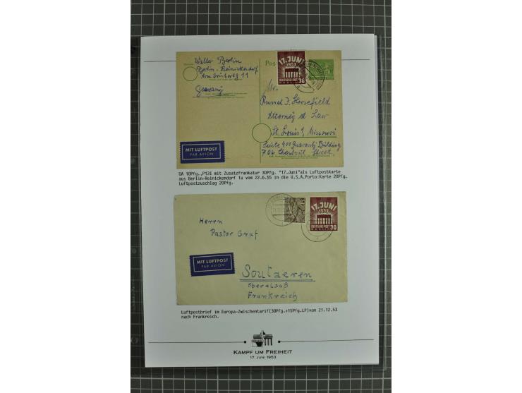 1953, Briefe-Sammlung "Volksaufstand 17.Juni" mit 35 Briefen und Karten, dabei Einzel- und Mehrfachfrankaturen, Luftpost, Por