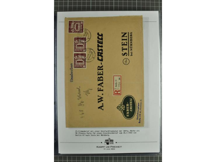 1953, Briefe-Sammlung "Volksaufstand 17.Juni" mit 35 Briefen und Karten, dabei Einzel- und Mehrfachfrankaturen, Luftpost, Por