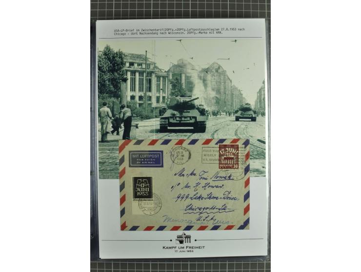 1953, Briefe-Sammlung "Volksaufstand 17.Juni" mit 35 Briefen und Karten, dabei Einzel- und Mehrfachfrankaturen, Luftpost, Por