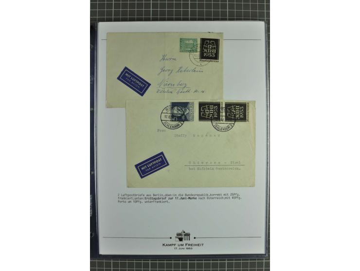1953, Briefe-Sammlung "Volksaufstand 17.Juni" mit 35 Briefen und Karten, dabei Einzel- und Mehrfachfrankaturen, Luftpost, Por