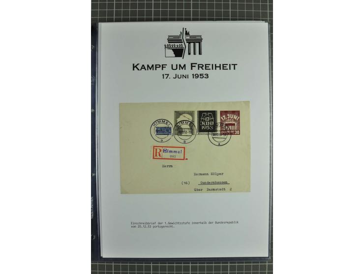 1953, Briefe-Sammlung "Volksaufstand 17.Juni" mit 35 Briefen und Karten, dabei Einzel- und Mehrfachfrankaturen, Luftpost, Por