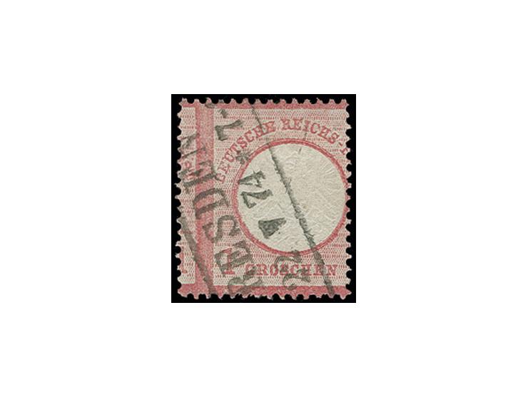 1 Gr. karmin mit stark versetzter vertikaler Zähnung (ca. 3,5 mm nach links versetzt), mit Sachsen-Ra2 "DRESDEN / 22 V 74", r