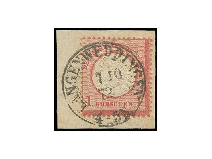 1 Gr. karmin mit seltenem Prägefehler "senkrecht ausgefallene Prägung links", Feld 143, mit Preußen-DKr. "LANGENWEDDINGEN 7 1