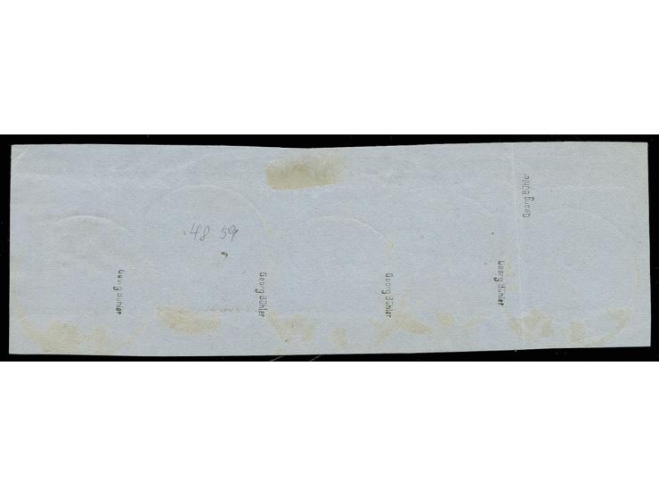 5 Gr. braun im waagerechten 4er-Streifen, farbfrisch, sehr gut geprägt und gezähnt in Mischfrankatur mit 1875, 10 Pfge. mit E